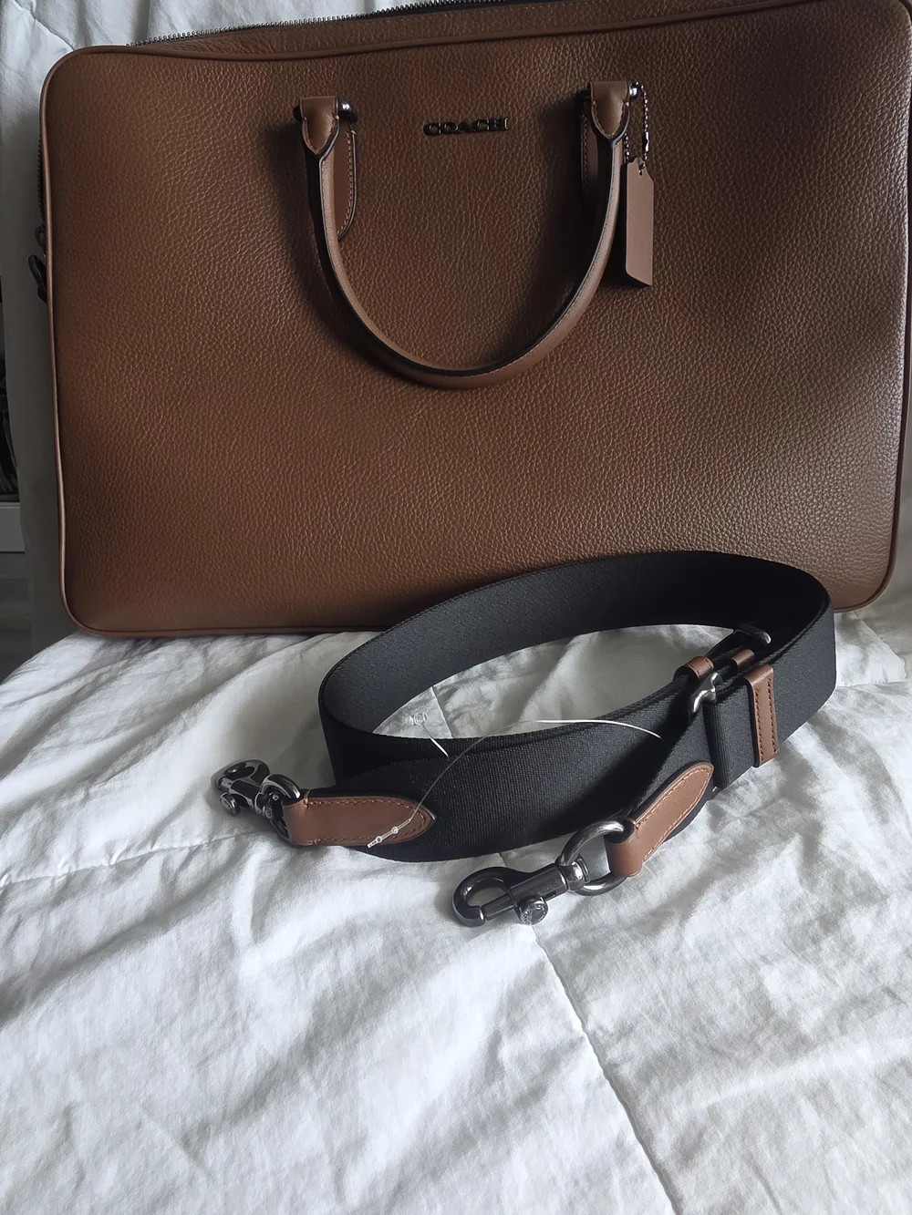 Coach Pebbled Leather Laptop Satchel in Brown